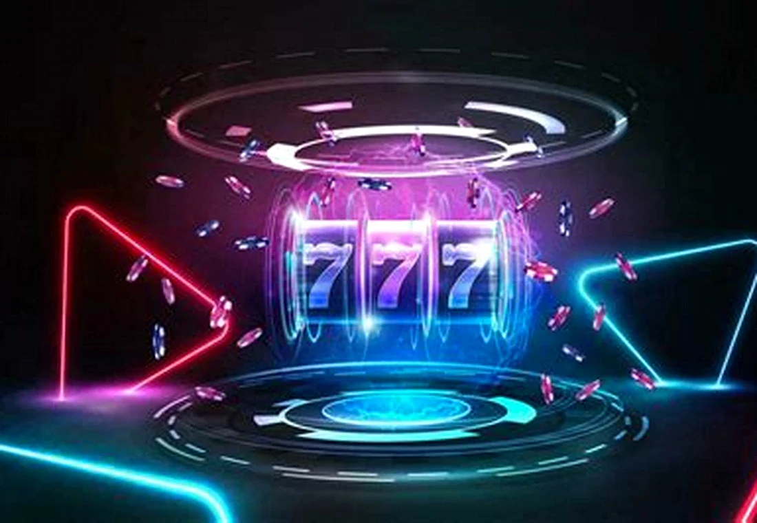 Chanced Casino neon slot machine reels on a dark background